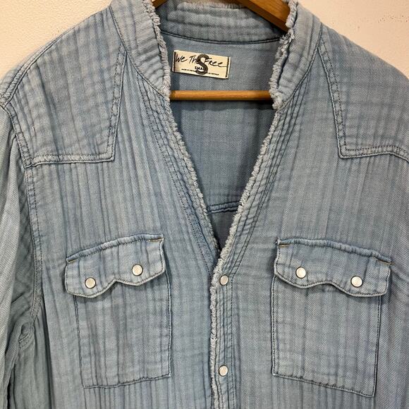 Free People Cinderella Story Shirtdress Size S Blue Denim Gauze Button Front - Picture 4 of 13
